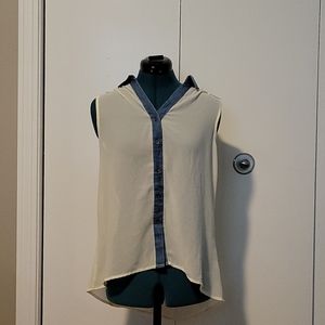 See through shirt with denim accents